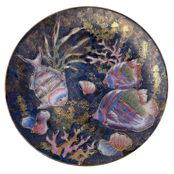 unbranded Other - Vtg Cloisonne Qianlong Nan Zhi Chinese Hand Painted Decor Plate Tropical Fish